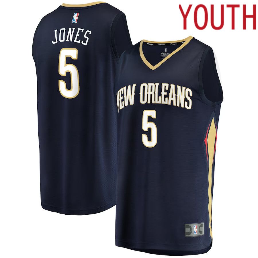 Youth New Orleans Pelicans #5 Herbert Jones Fanatics Branded Navy Icon Edition 2021-22 Fast Break Replica NBA Jersey->youth nba jersey->Youth Jersey